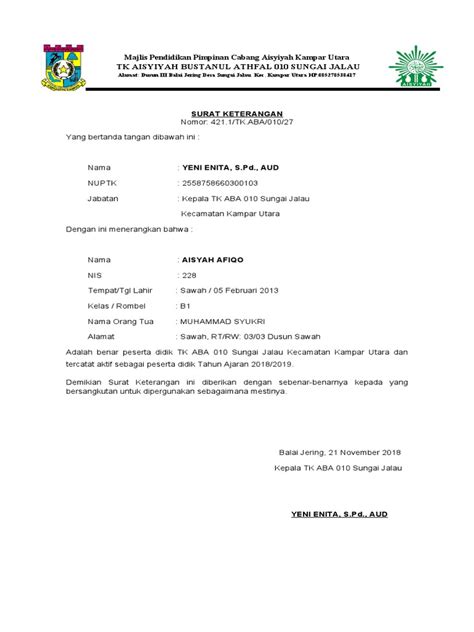 SuRaT KeTeRaNgAn SiSwA AkTiF Lintasan lurus ramah lingkungan format praktis untuk Anda image 1